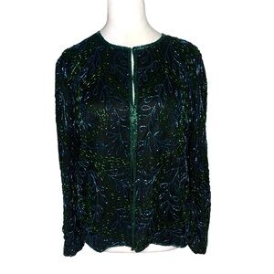 Vintage Scala Women’s M/L Green & Blue Bead Embellished Formal Holiday Jacket